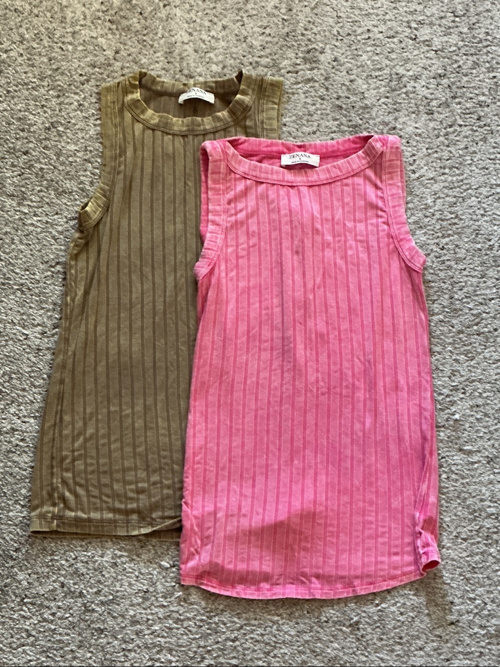 Zenana 2 pack Ribbed Sleeveless Tank Tops ~ Pink & Olive